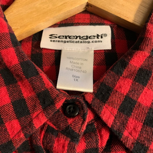 SERENGETI FLANNEL RED AND BLACK SHIRT 1X - Picture 3 of 4